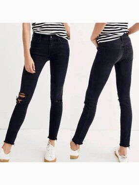 MADEWELL 9" Mid Rise Skinny Jeans Faded Black Ripped Rips Cropped Crop Ankle 28